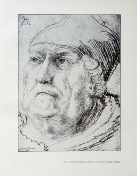 1947 - Mathias Grünewald, Alter Geistlicher, Lächelnde Frau, alter Druck